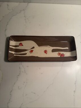 Vintage Handcrafted Pottery Tray with Blossom Accents